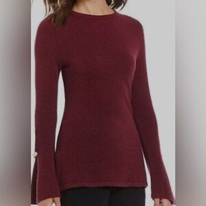 EUC Antonio Melani Madilyn Garnet Wine Cashmere Sweater Pearl Bell Sleeves